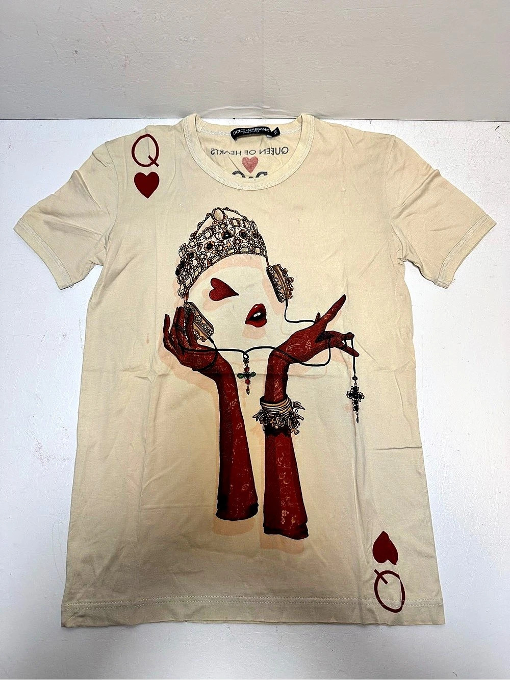 Dolce & Gabbana Queen of Hearts Print T-Shirt Graphic Tee Size 38
